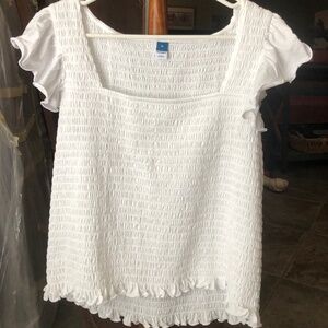 White Ruffle Trim Sleeveless XL Top